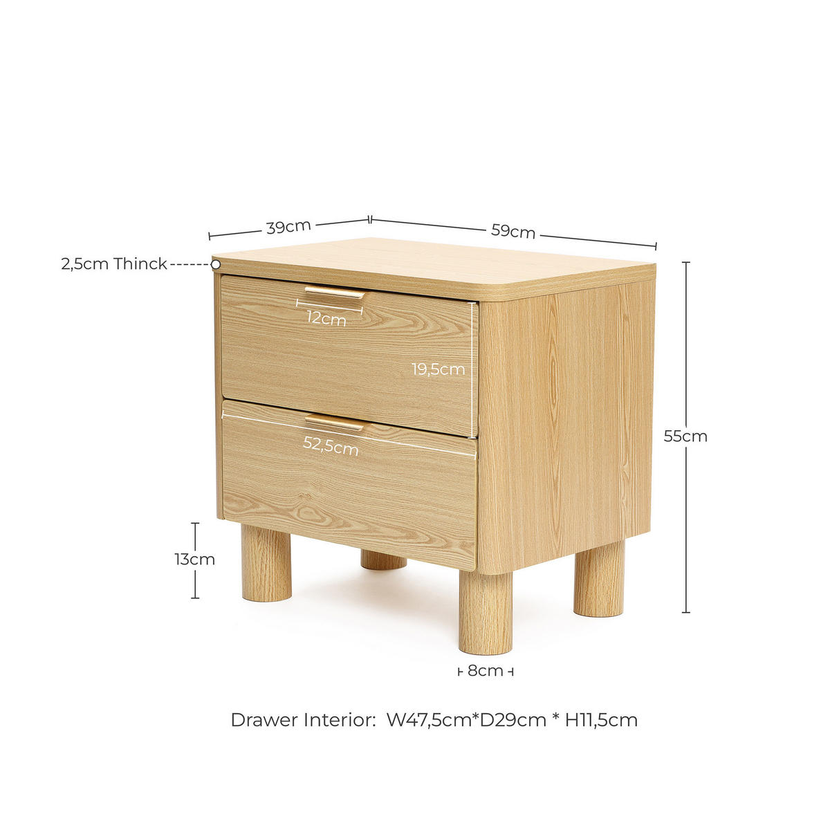 NACHTTISCH Modern mit 2 Schubladen, Holzoptik | B59 x T39 x H55 cm - Braun, Holzwerkstoff (59/55/39cm) - Hometopia