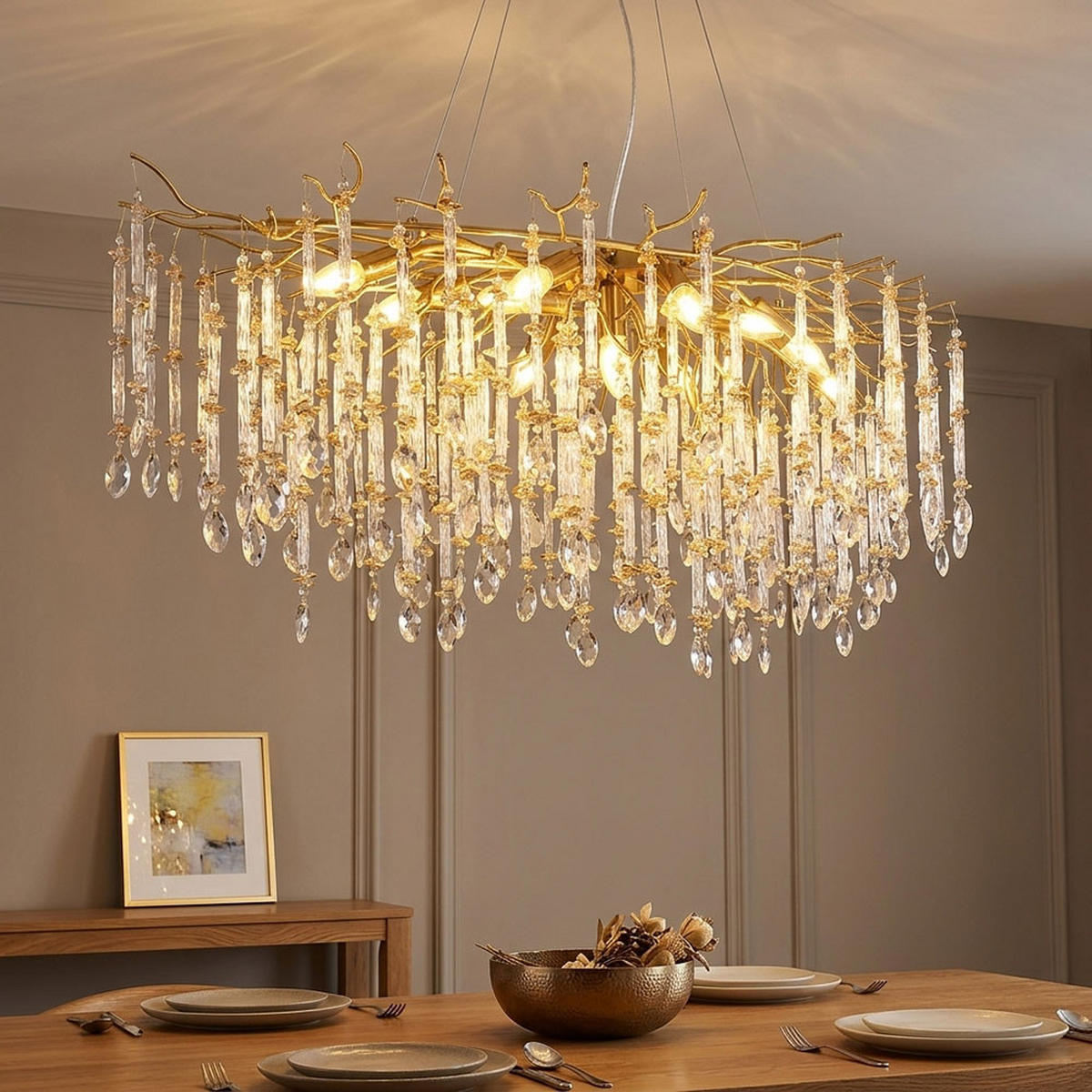 KRONLEUCHTER GLORIA Metall Gold Kristall - Goldfarben, Glas (120/50/120cm) - Globo Lighting