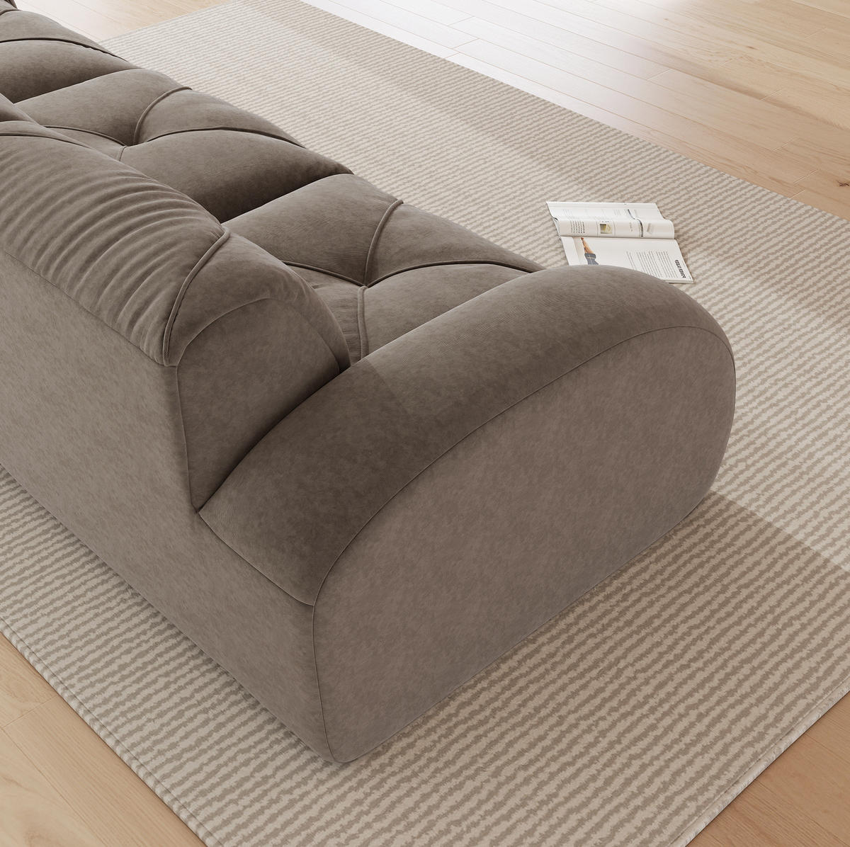 SOFA modular Chenille Brown 4-Sitzer mit Hocker - Braun, Kunststoff (171/358cm) - Meubliv
