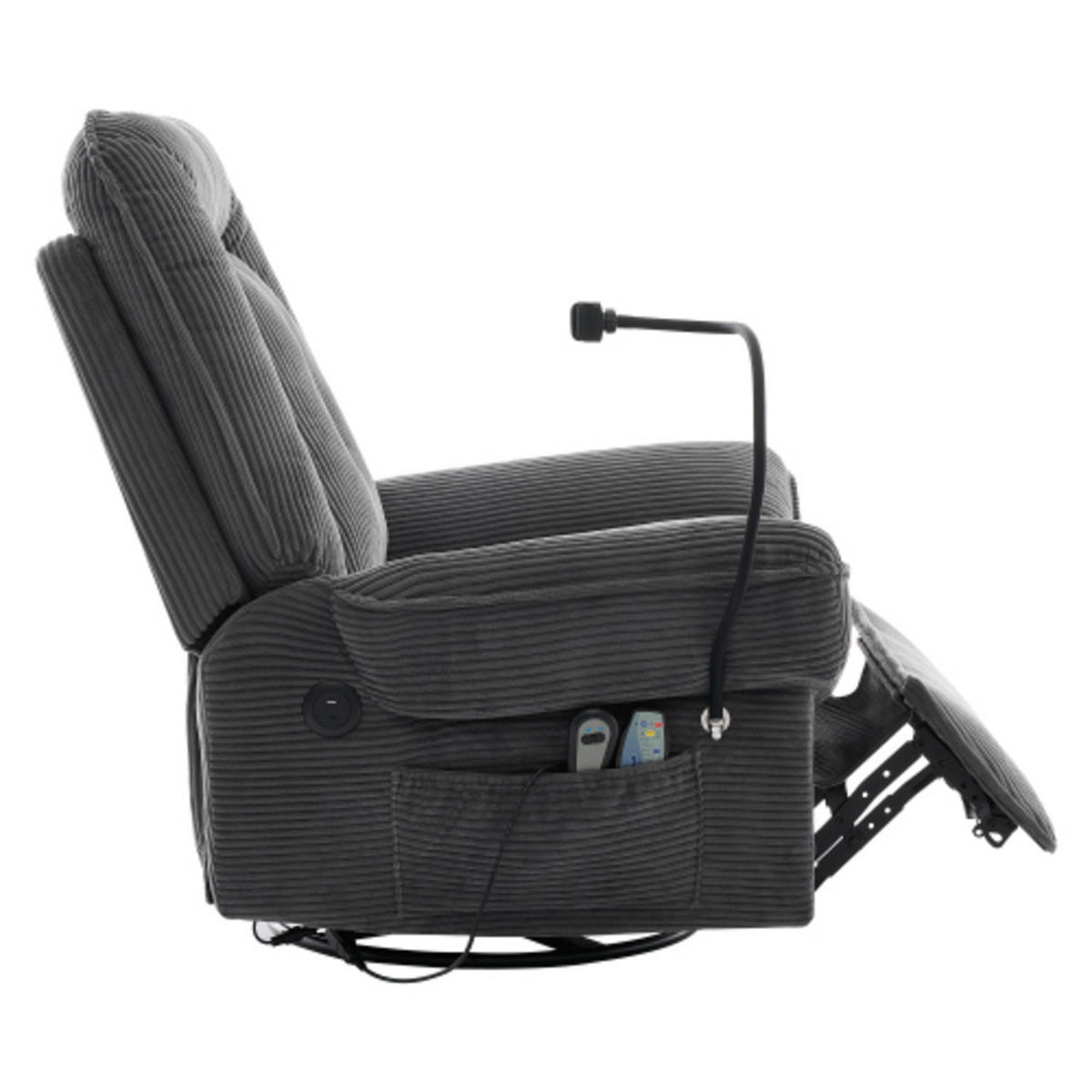 MASSAGESESSEL Relaxsessel 92x91x104 mit Dreh- und Schaukelfunktion und Heizvibration, USB Anschluss, grau - Grau, Textil (91/104/92cm) - Luhomfu