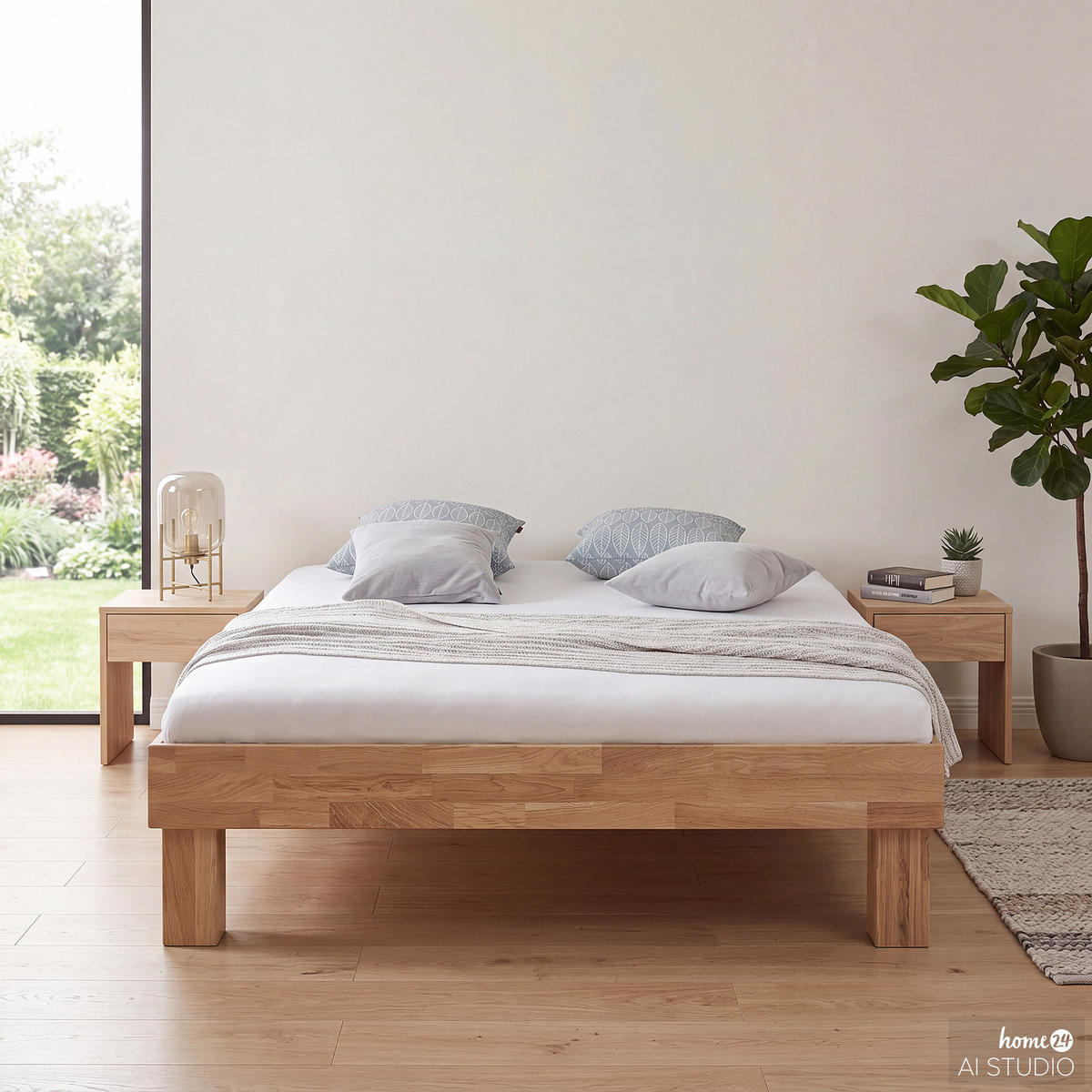 BETT - Massivholz - Eiche Bianco, Holz (160/200cm) - home24