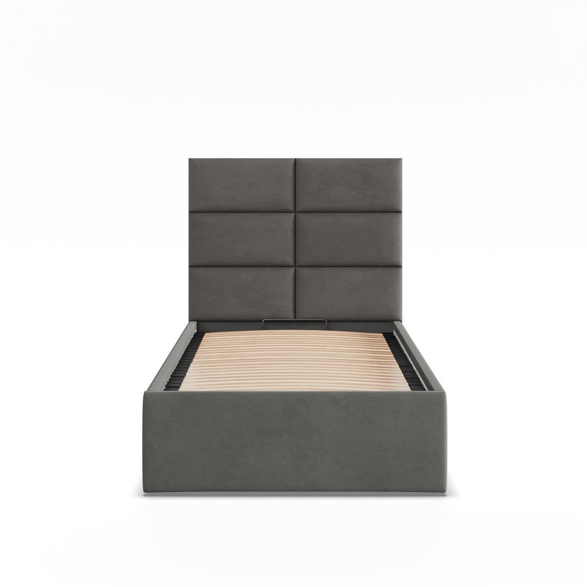 POLSTERBETT MIT KOPFTEIL 90x200 mit Bettkasten YORK, Grau - Graphitfarben, Textil (90/200cm) - Mebligo