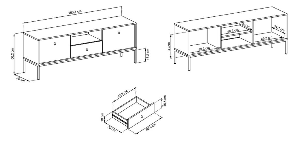 TV Schrank 154 cm Monti, 2 Türen, Schublade, Beige + Schwarz - Beige/Schwarz, Holz/Metall (154/56/39cm) - Emporius