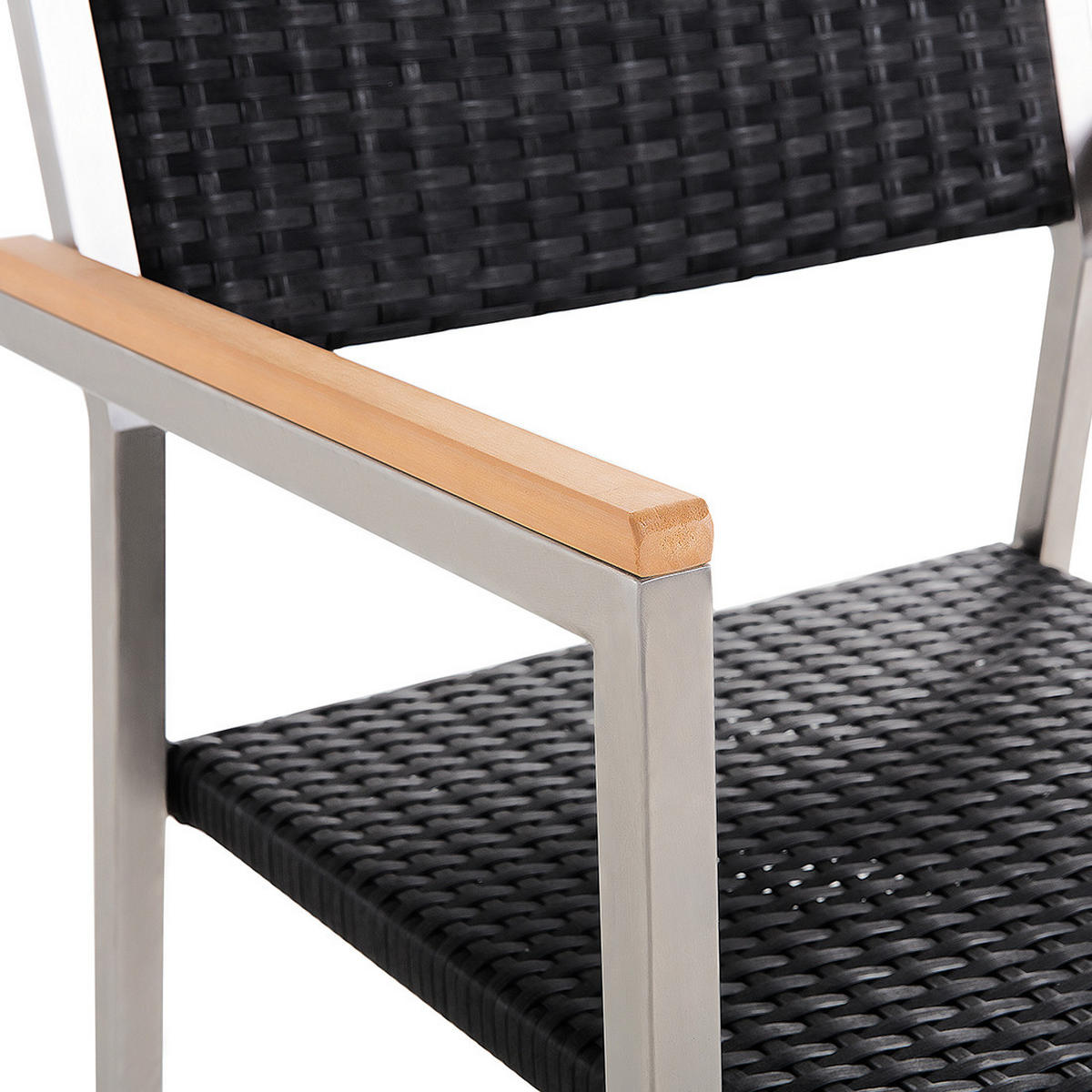 GARTENMÖBEL-SET 6-Sitzer Glasplatte schwarz Rattan schwarz Grosseto - Silberfarben/Schwarz, Glas - Beliani