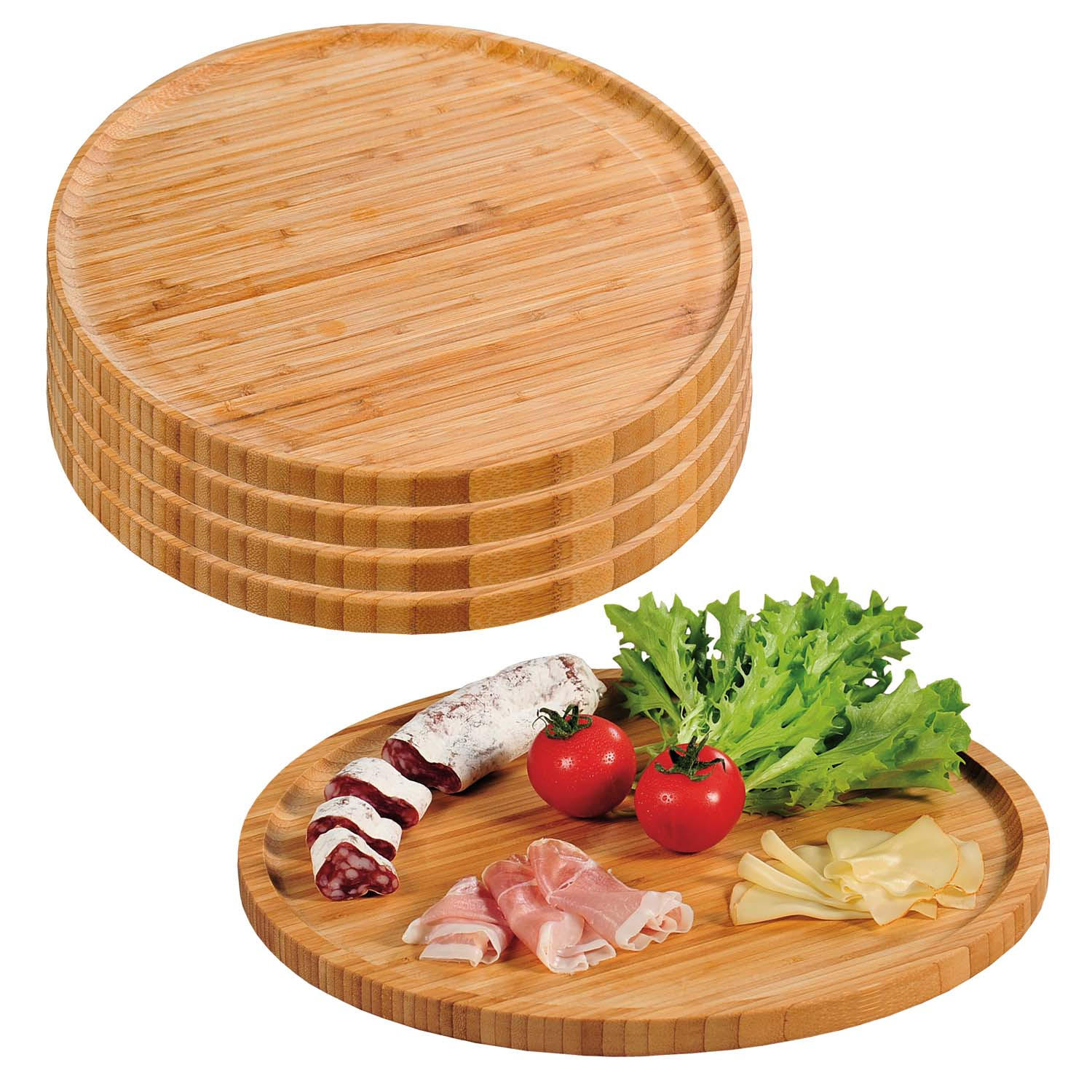 PIZZATELLER, 5 Stück - Bambus - Ø 32cm - Naturfarben, Holz (32cm) - Kesper