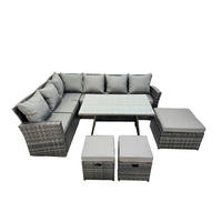 GARTENLOUNGE mit Ecksofa Polyrattan Dunkelgrau 9-Sitzer - Dunkelgrau/Grau, Glas/Kunststoff - Fimous