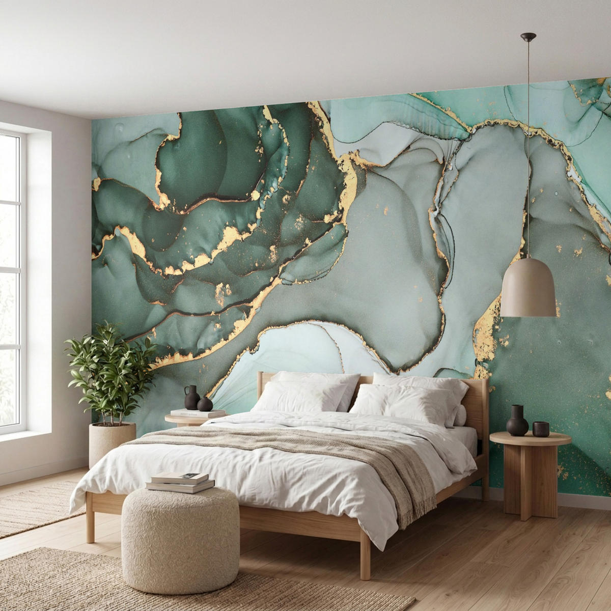 TAPETE - Gold - Marmor - Grün - Luxus - Marmoroptik - Grau - 450x220 cm - Grün, Papier (450/220cm) - OnlyWow