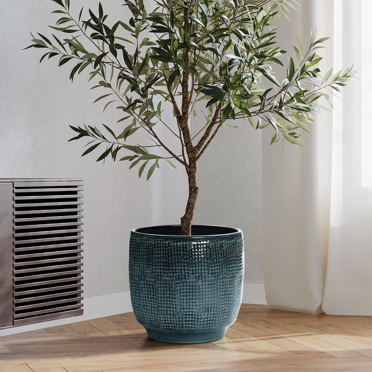 BLUMENTOPF Keramik Graugrün 30x28cm - Dunkelgrün, Keramik (29cm) - Hometopia