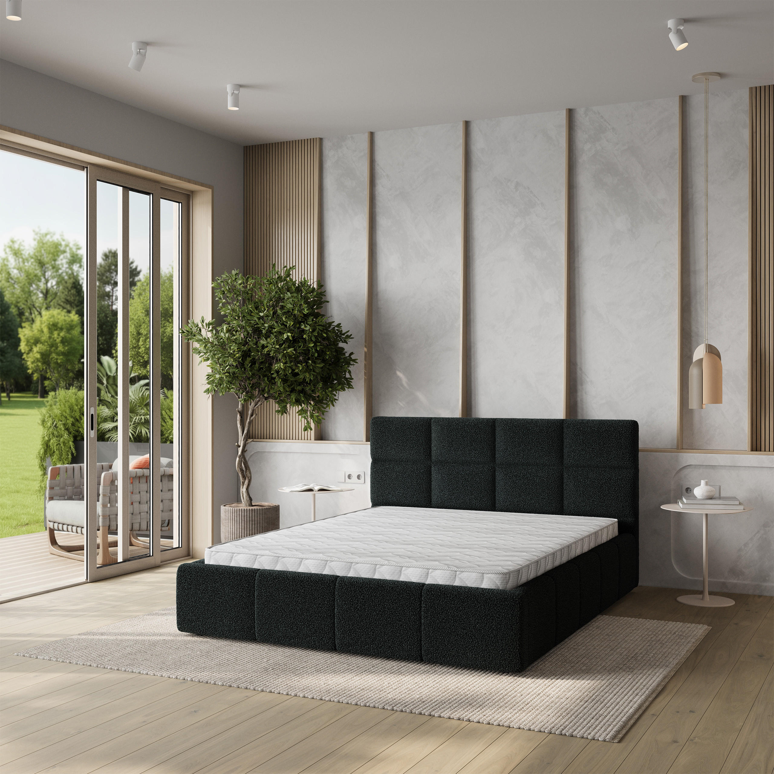 POLSTERBETT COMO 180x200 cm mit Bettkästen - Schwarz - Schwarz, Holz (180/200cm) - MASSENO