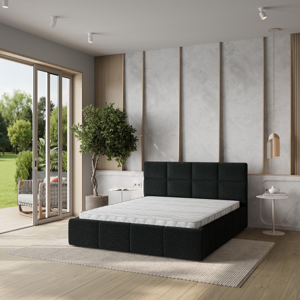 POLSTERBETT COMO 160x200 cm mit Bettkästen - Schwarz - Schwarz, Holz (160/200cm) - MASSENO