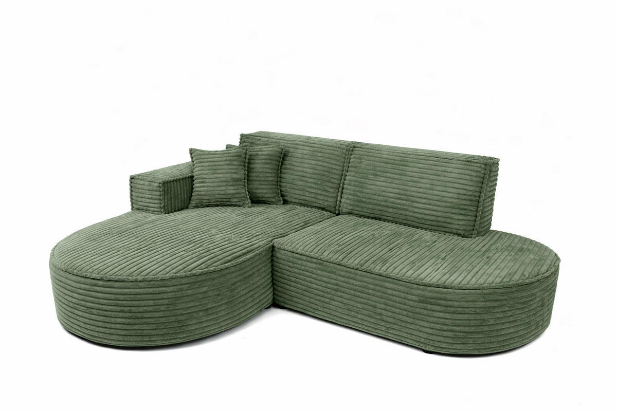 ECKSOFA L-Form, Cordstoff Velo, Olive, Links, Modena Studio - Olivgrün, Holz (236/165cm) - Kaiser Möbel