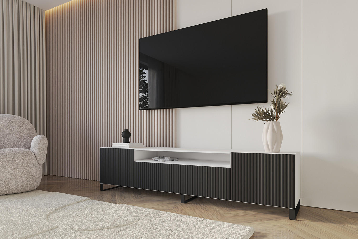 LOWBOARD NOA-2-S 200x53x41 cm - Weiß / Schwarz - Schwarz/Weiß, Holzwerkstoff (200/53/41cm) - ALTDECOR