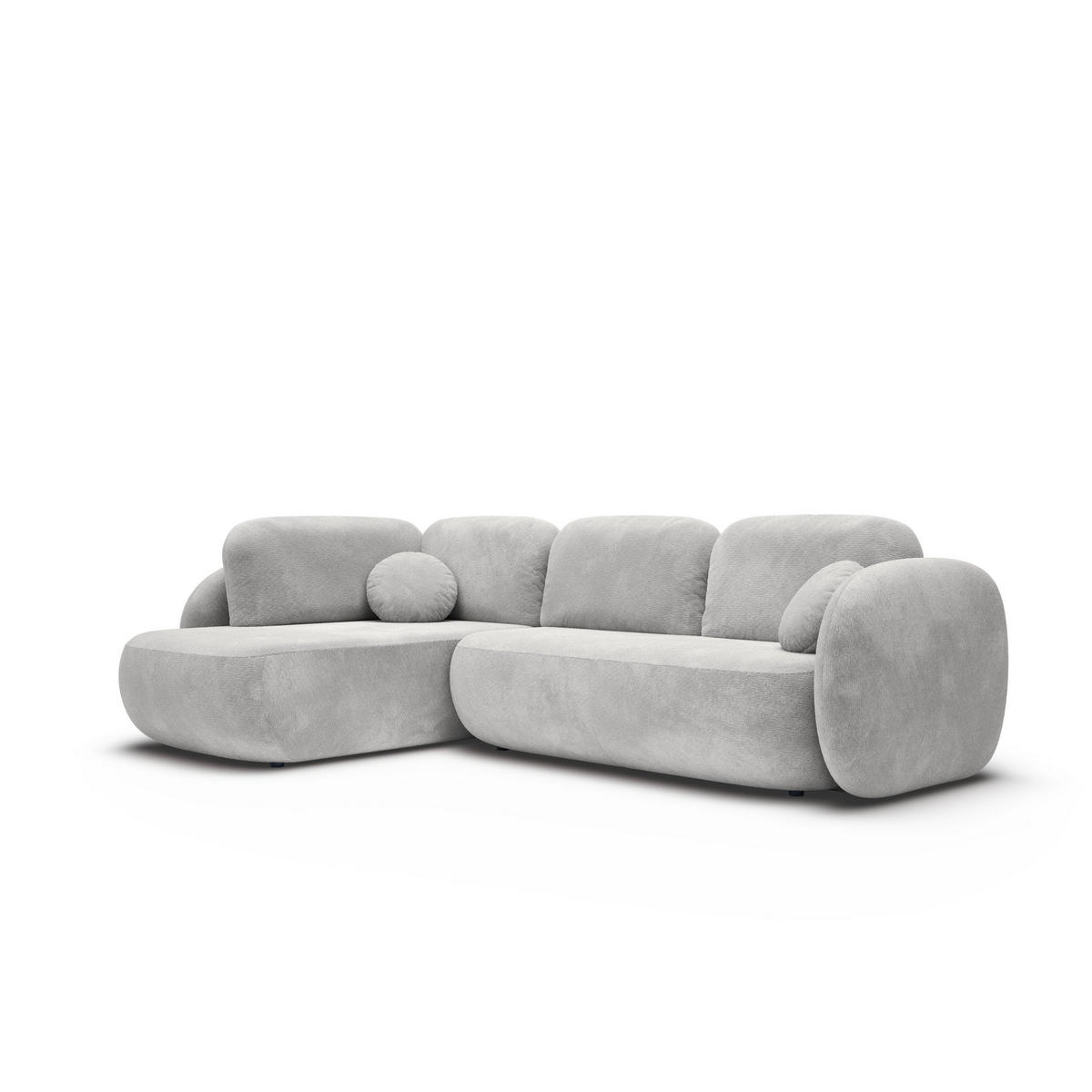 ECKSOFA AMICO II L-S Hellgrau Geflochtener Stoff mit Schlaffunktion - Hellgrau, Holz (289/190cm) - MASSENO