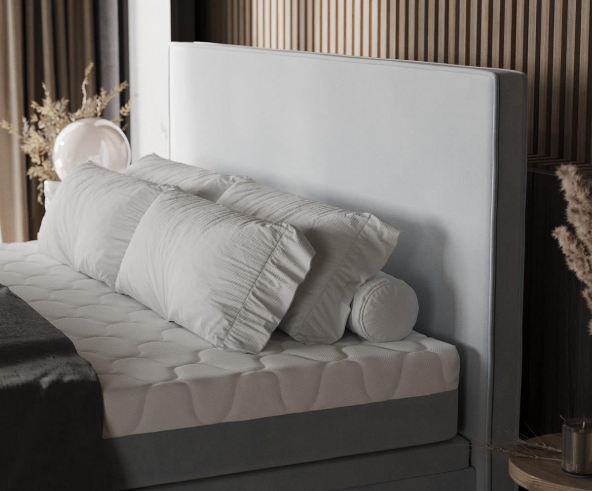 BOXBETT Zalla 160/200 cm Hellgrau im Paros Stoff - Hellgrau/Schwarz, Holz/Holzwerkstoff (160/200cm) - AltaBeds