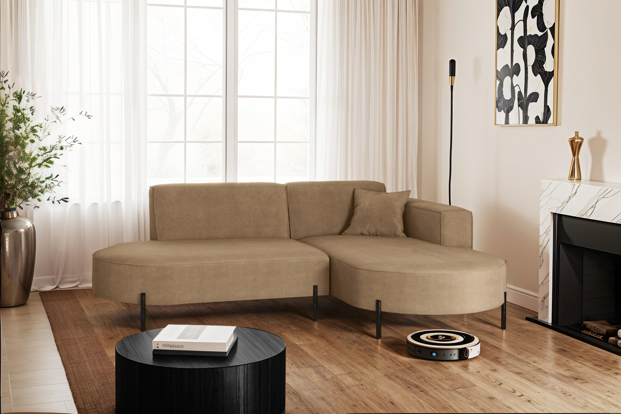 ECKSOFA L-Form Designer Modena Rein Stoff Noel Beige Rechts - Beige, Holz/Textil (236/165cm) - Kaiser Möbel