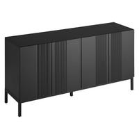 SIDEBOARD mit 4 grifflosen Türen und Linien-Design, Schwarz - Schwarz, Holzwerkstoff (145/80/41.5cm)