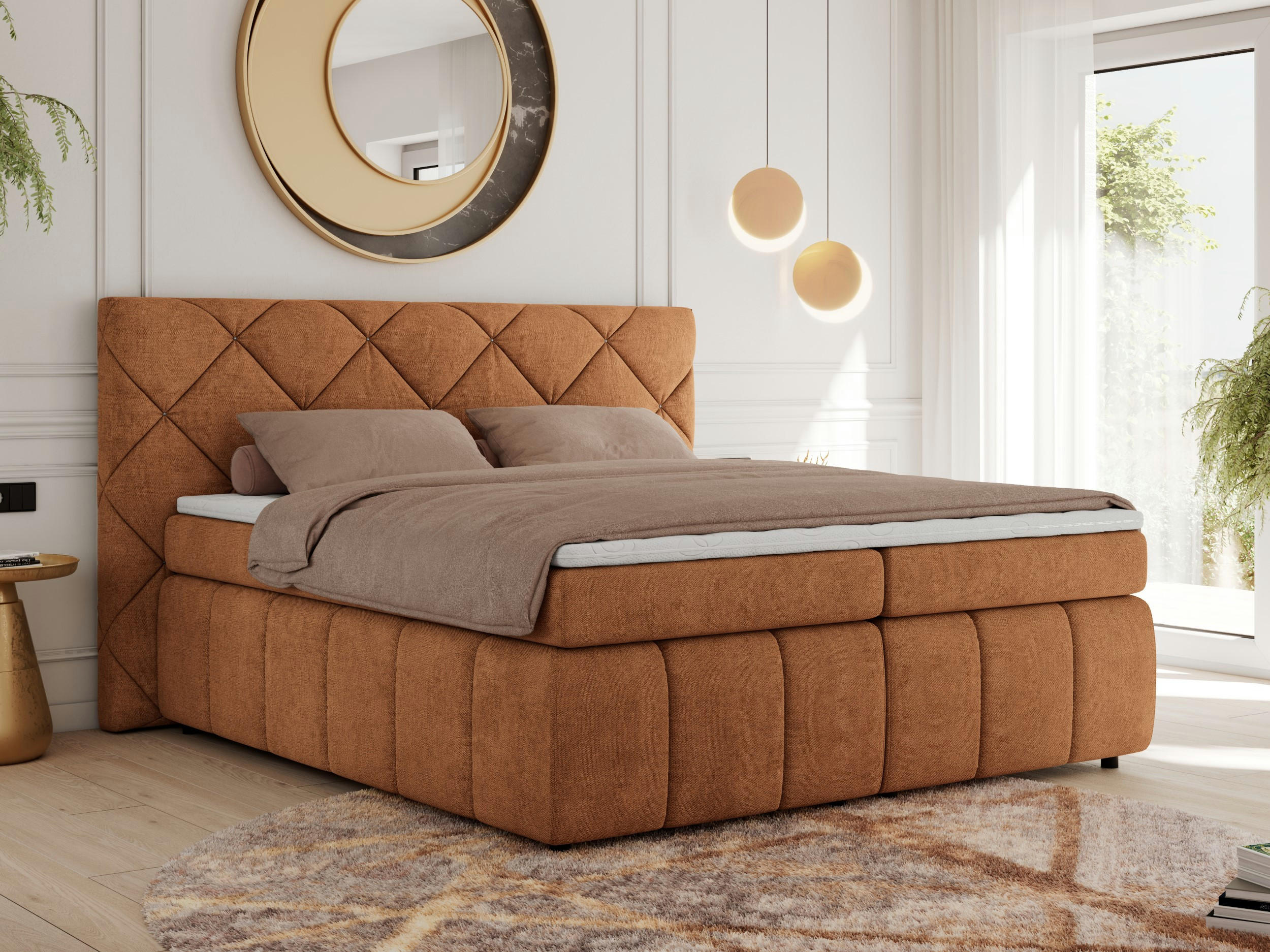 BOXBETT RITA 140/200 - Orange Struktur - H3 - Orange, Holz/Textil (140/200cm)