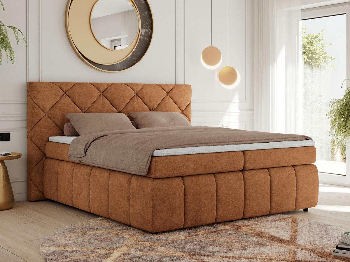 BOXBETT RITA 140/200 - Orange Struktur - H3 - Orange, Holz/Textil (140/200cm)
