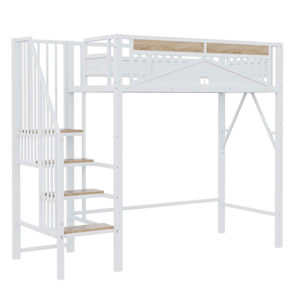 HOCHBETT 90/200 cm weiß aus Metall und Holz mit Stauraumleiter - Weiß, Metall (90/200cm) - OKWISH
