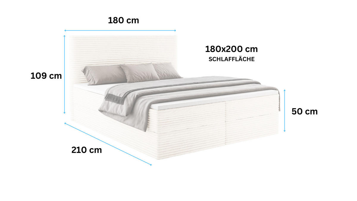 BOXBETT RAVENO mit Bettkasten 180x200 cm inkl. Bonell-Federkernmatratze H3 und Topper – Polsterbett Stoff ASTI Beige - Beige, Textil (180/200cm) - Luxkor24