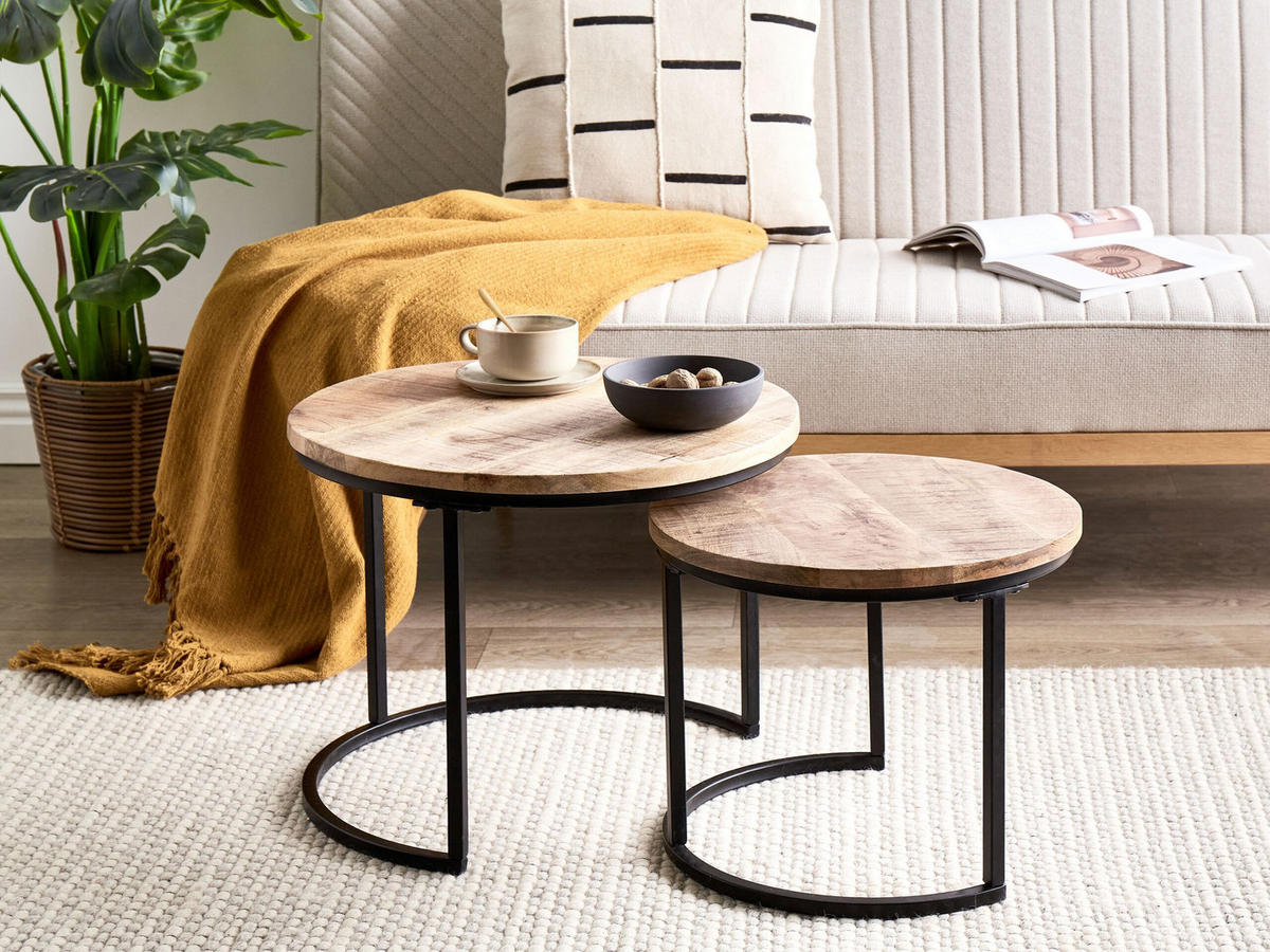 COUCHTISCH 2er-Set Braun - Schwarz, Holz (50/50/40cm) - Beliani