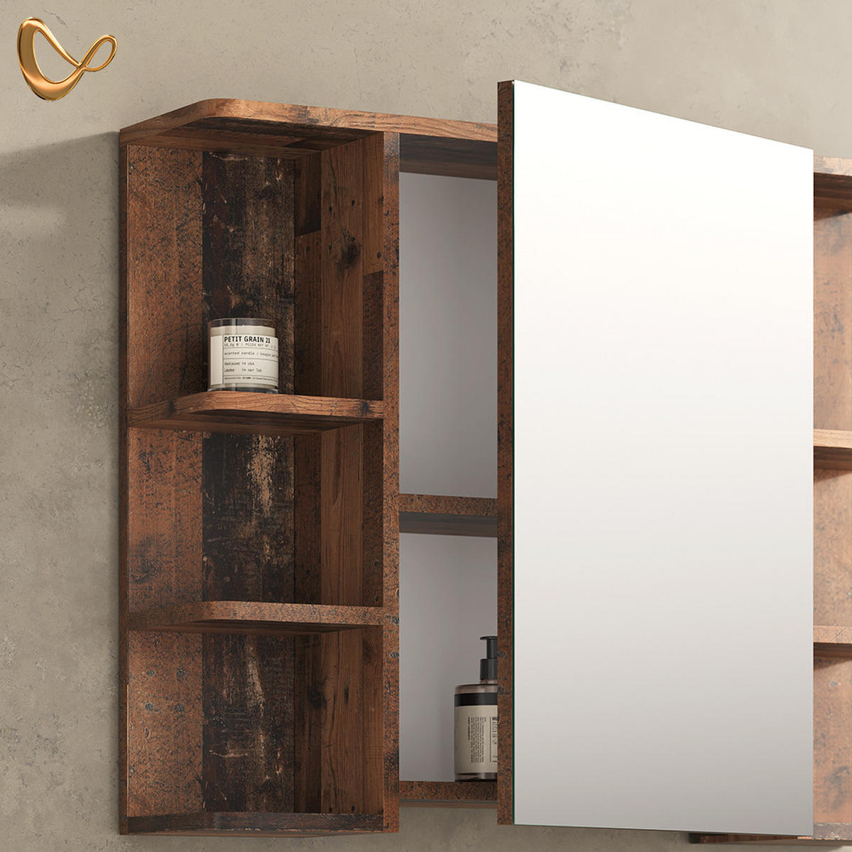 BADMÖBEL-SET Fucino Eiche rustikal 3 Teile, mit Hochschrank - Wildeiche, Holzwerkstoff (60/54/32cm) - Livinity®