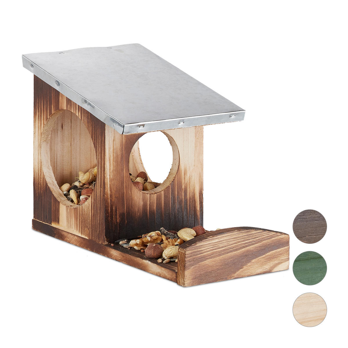 EICHHÖRNCHEN Futterhaus - Braun, Holz/Metall (12/18/25cm) - Relaxdays