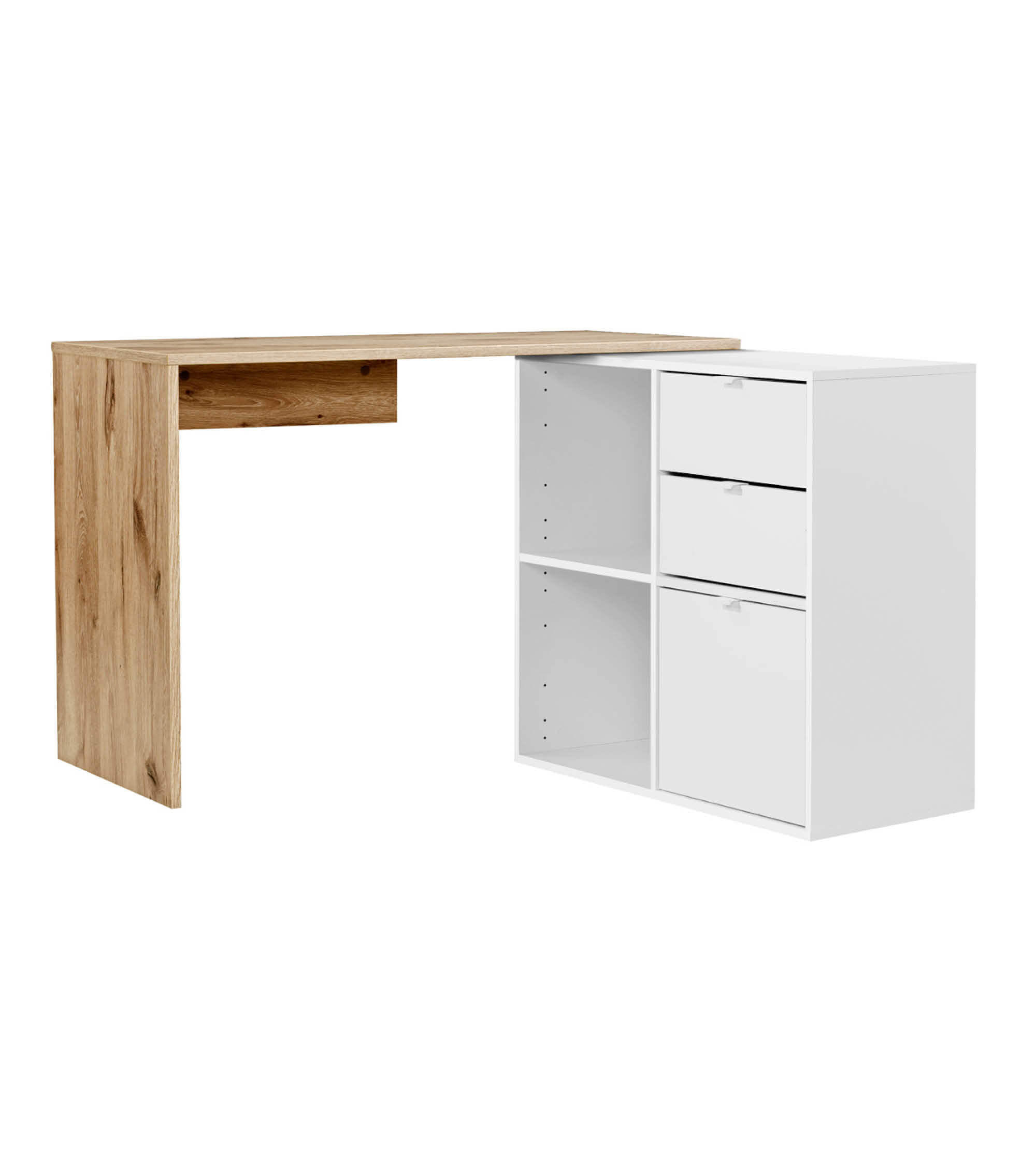 ECKSCHREIBTISCH Der Produktive - Eichefarben/Weiß, Holzwerkstoff (54/112/77cm) - Mokebo
