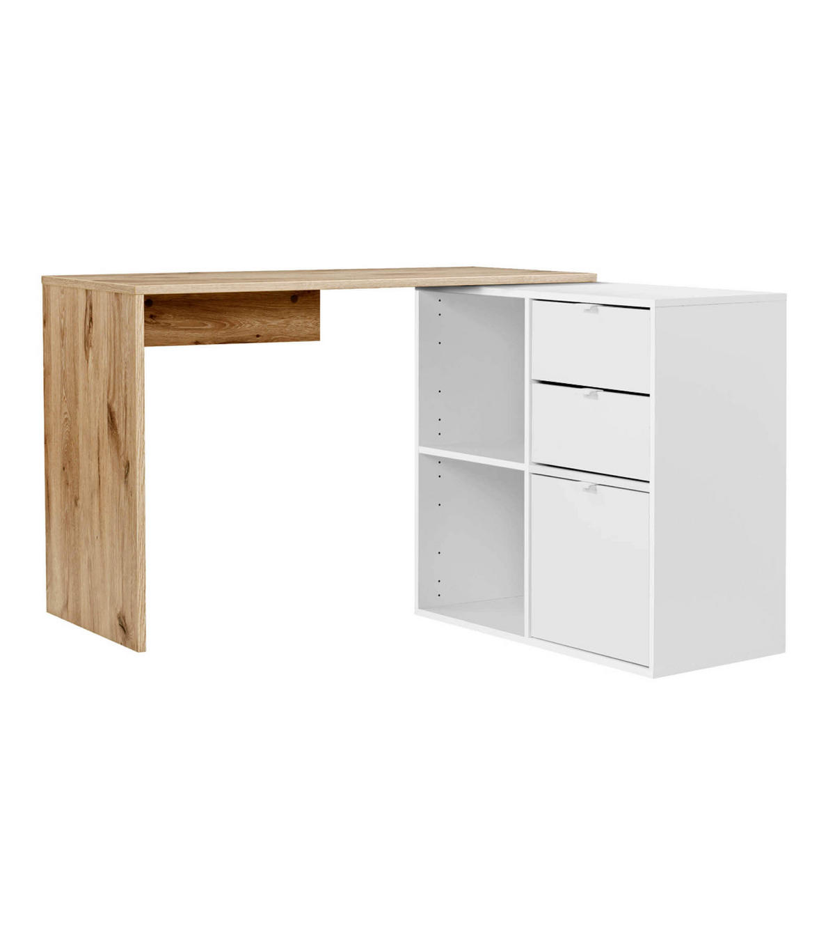 ECKSCHREIBTISCH Der Produktive - Eichefarben/Weiß, Holzwerkstoff (54/112/77cm) - Mokebo