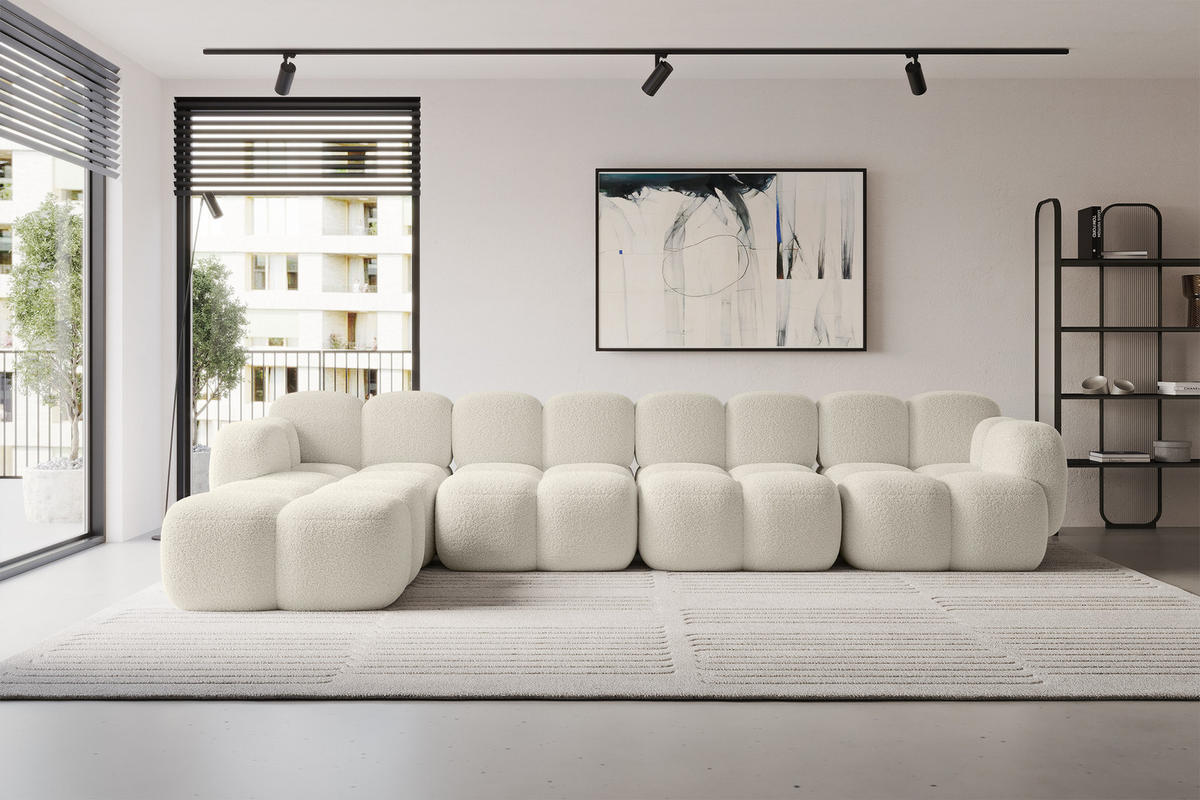 ECKSOFA modulares Sofa Links Miko-L3 390x205x75 Beige Bouclé - Sandfarben/Schwarz, Holzwerkstoff/Kunststoff (390/205cm) - ALTDECOR