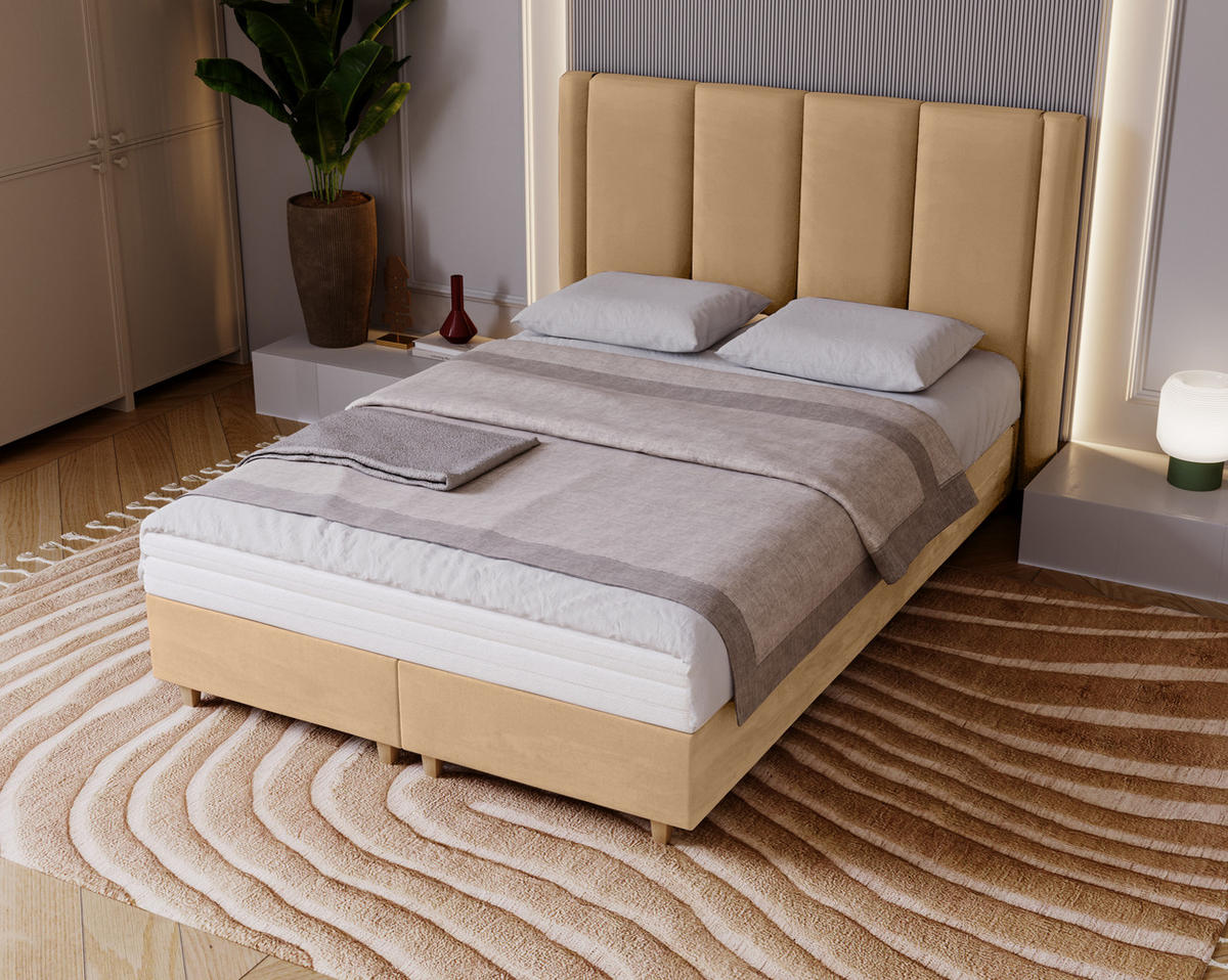 POLSTERBETT Bella, 180x200, Creme, Velourstoff, Doppelbett mit Matratze - Creme, Holz/Kunststoff (180/200cm) - Marpur
