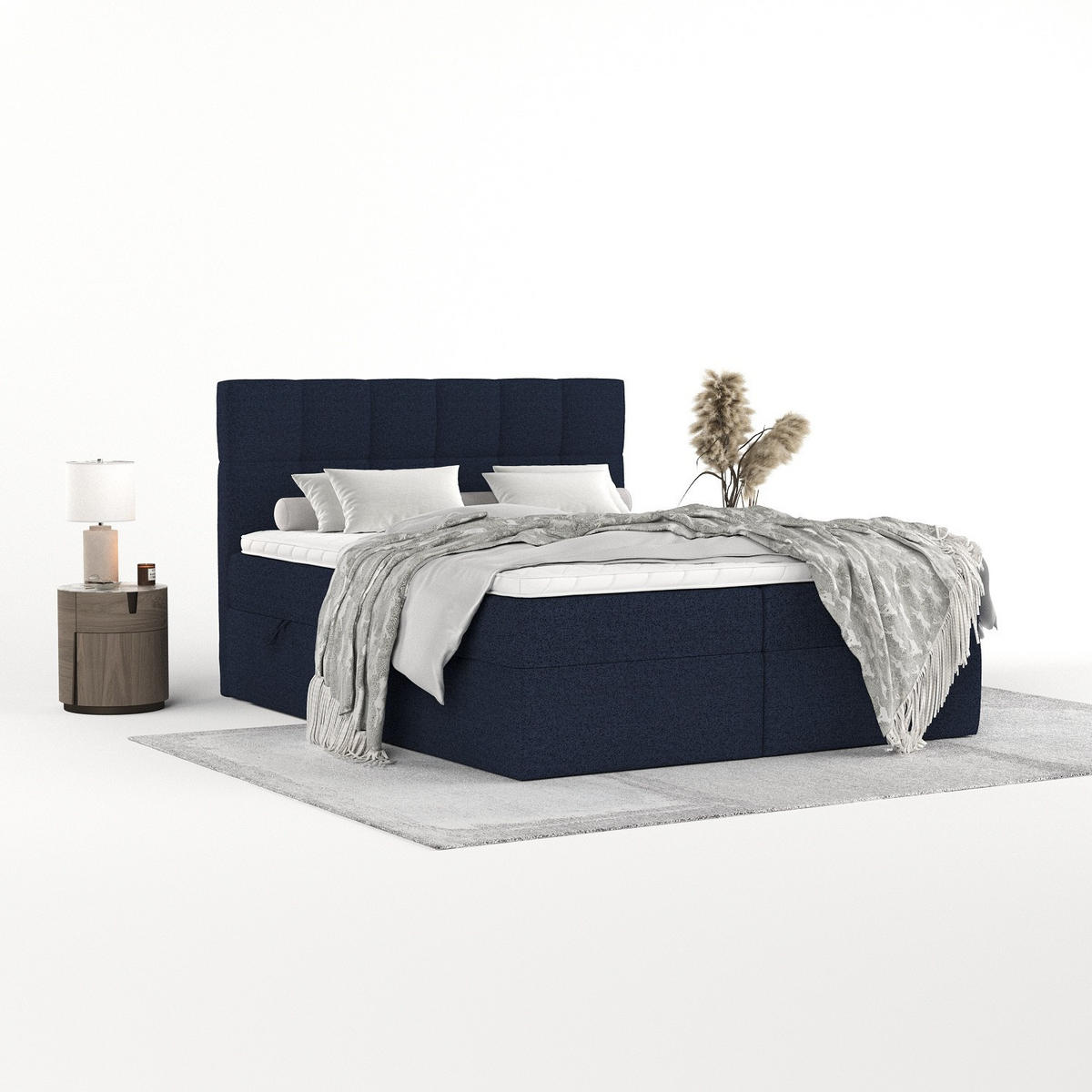 POSTEL BOXSPRING VARENO 200/200 Námořnická modrá - černá/tmavě modrá, kov/dřevo (200/200cm) - AltaBeds