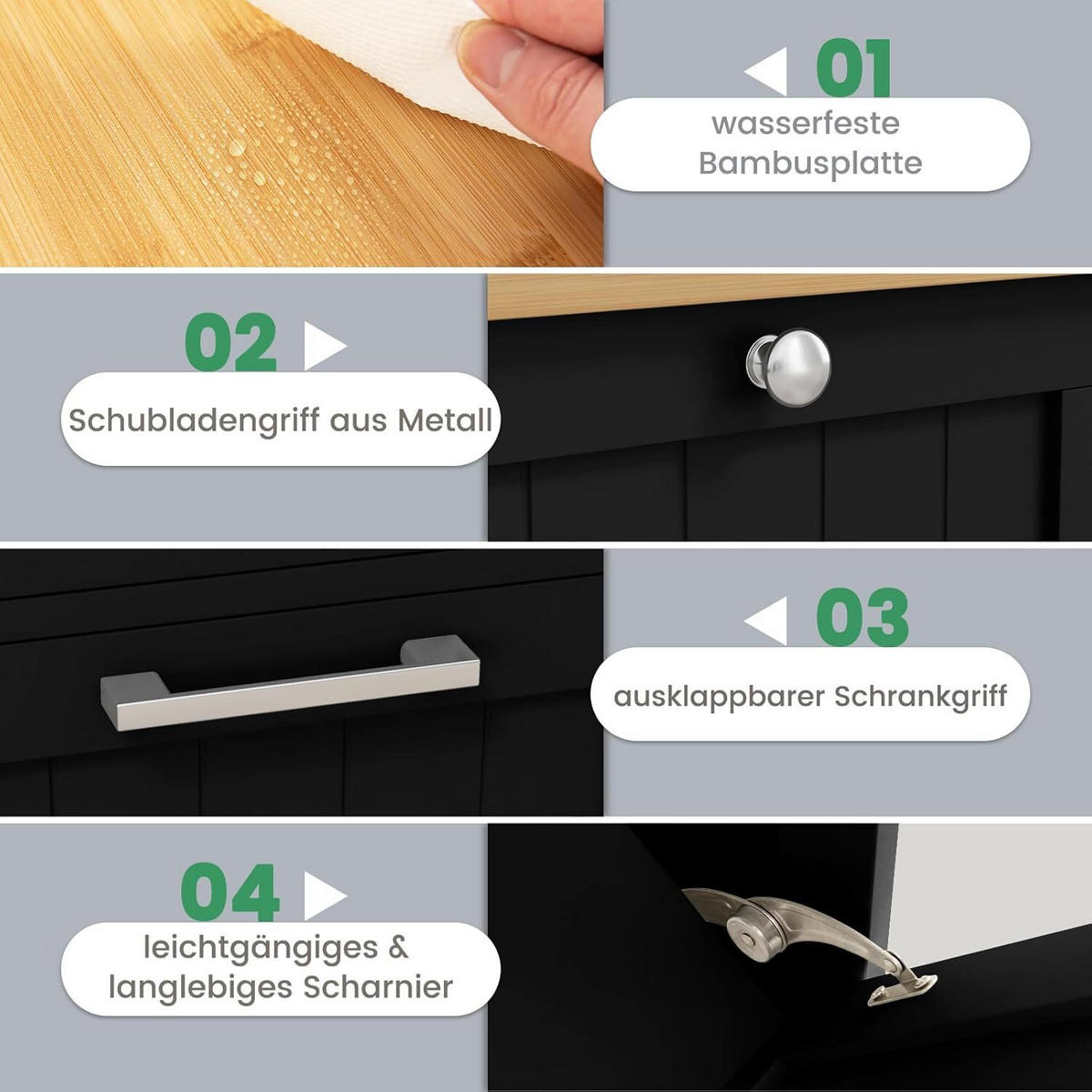WÄSCHESCHRANK mit Wäschekorb Schwarz - Schwarz, Holzwerkstoff (40/82/37cm) - COSTWAY