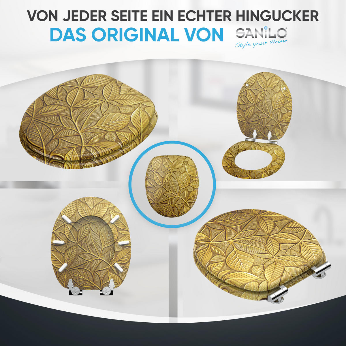 WC Sitz mit Absenkautomatik Bractea - Goldfarben, Holzwerkstoff (38/6/47cm) - Sanilo