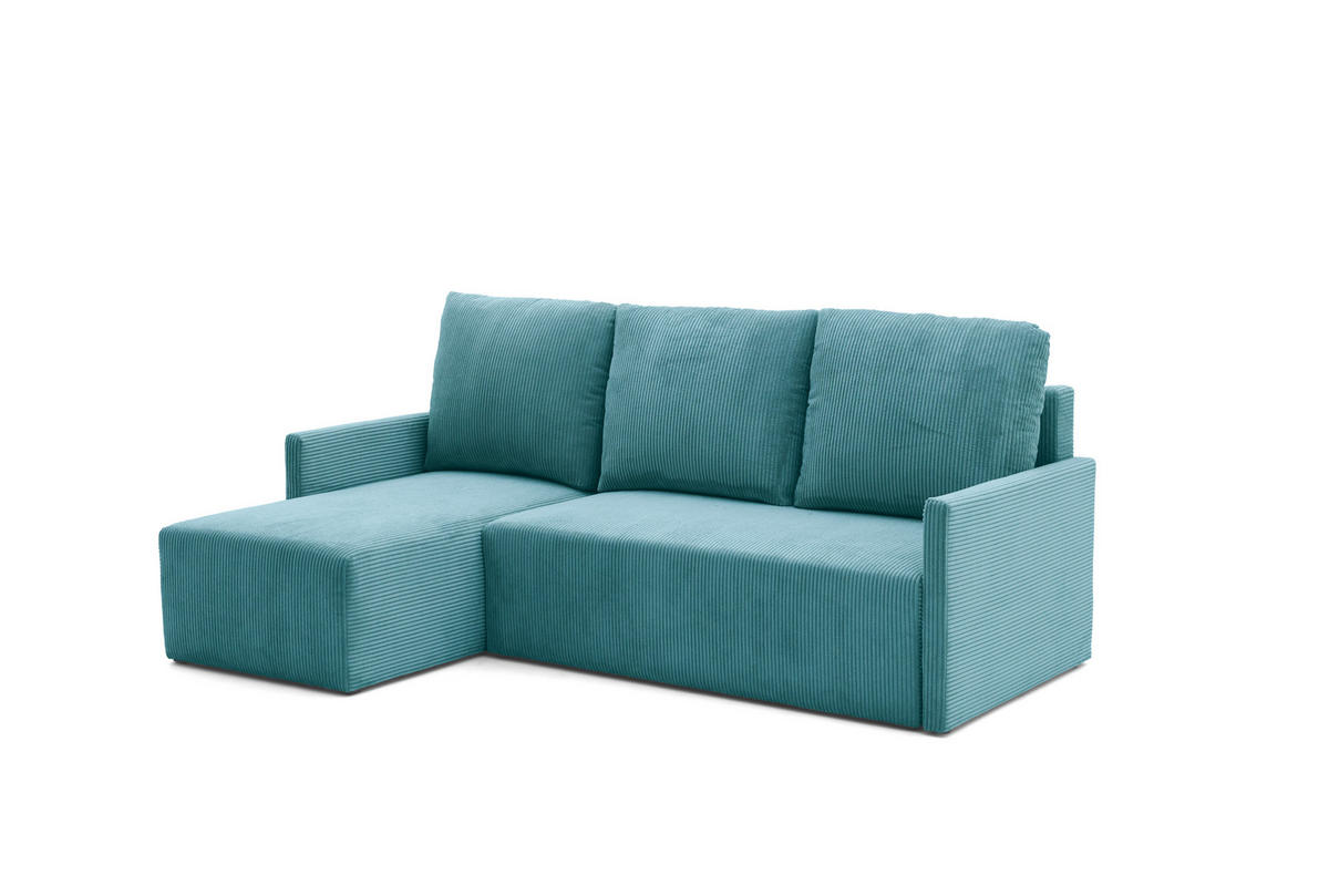 ECKSOFA GARDA L Links mit Schlaffunktion 132x198 Cord Blau - Blau/Schwarz, Holz/Kunststoff (209/145cm) - Muffo
