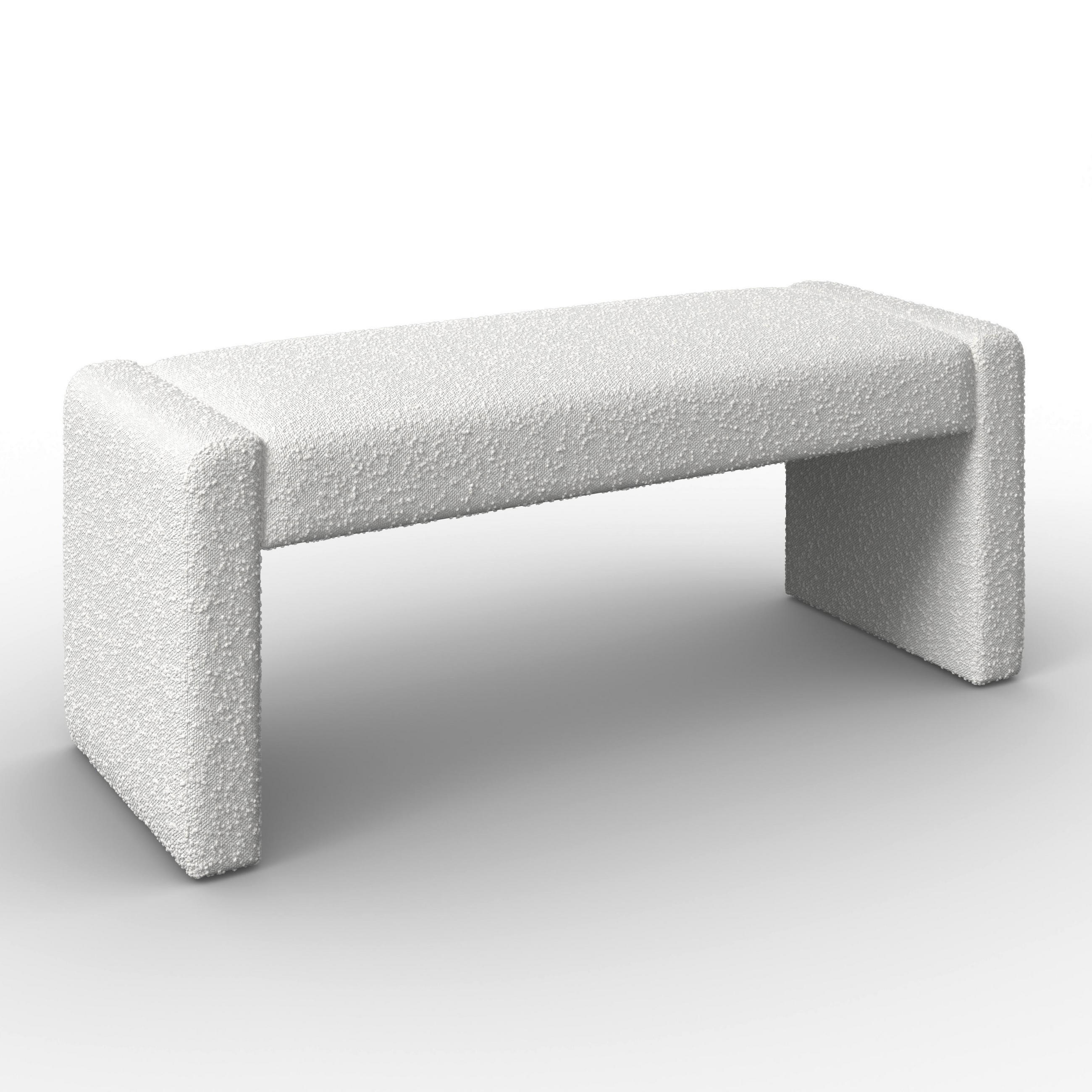 SITZBANK Andrea Weiß Bouclé Gepolstert - Weiß, Holz (123/50/45cm) - Bessagi Home