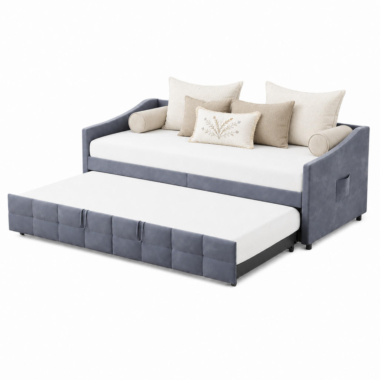 SCHLAFSOFA mit Ausziehfunktion und Stauraum, Polstersofa - Grau, Metall (193.5/75/215cm) - Joyfair