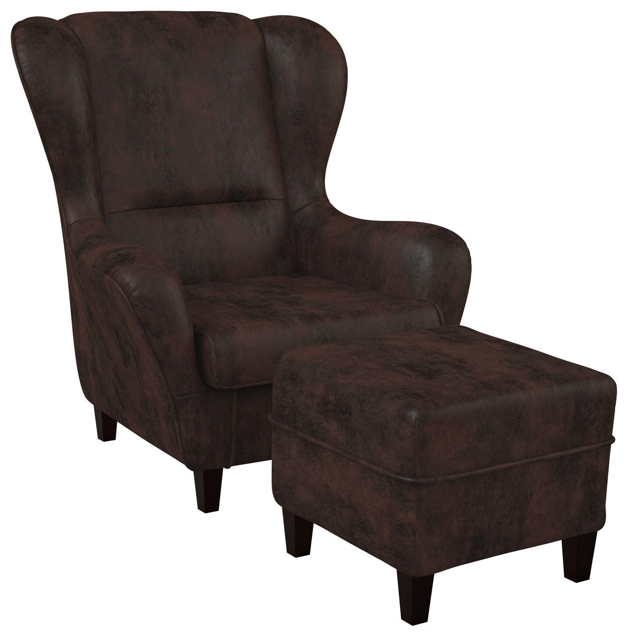OHRENSESSEL Sofia Relaxsessel mit Hocker | Design Kunstleder Braun - Cognac/Dunkelbraun, Textil (92/68/95cm) - Supellex