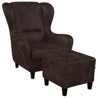 OHRENSESSEL Sofia Relaxsessel mit Hocker | Design Kunstleder Braun - Cognac/Dunkelbraun, Textil (92/68/95cm) - Supellex