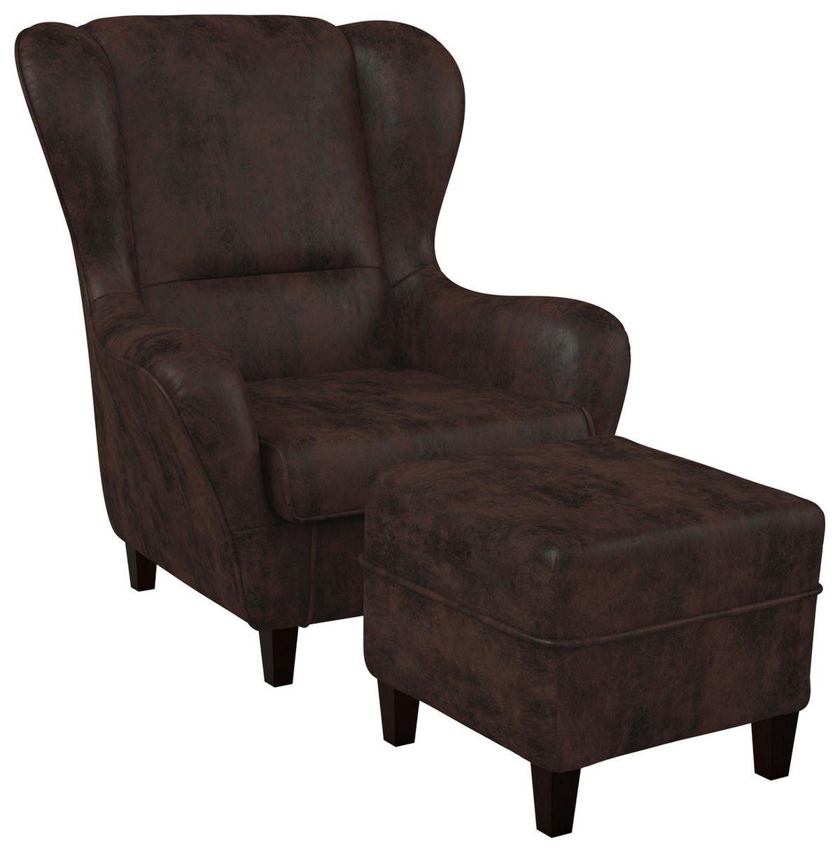 OHRENSESSEL Sofia Relaxsessel mit Hocker | Design Kunstleder Braun - Cognac/Dunkelbraun, Textil (92/68/95cm) - Supellex