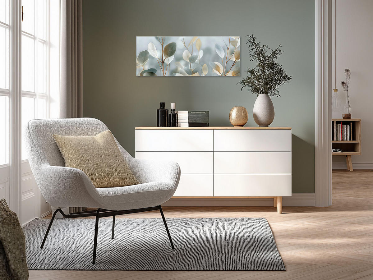 GLASBILD 80x30 cm Eukalyptus pastellgrün Natur - Beige, Glas (80/30cm) - artissimo