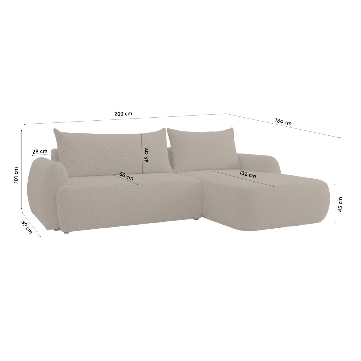 ECKSOFA MUNDUK II mit Schlaffunktion, Taupe - Taupe, Textil (260/184cm) - Fedve