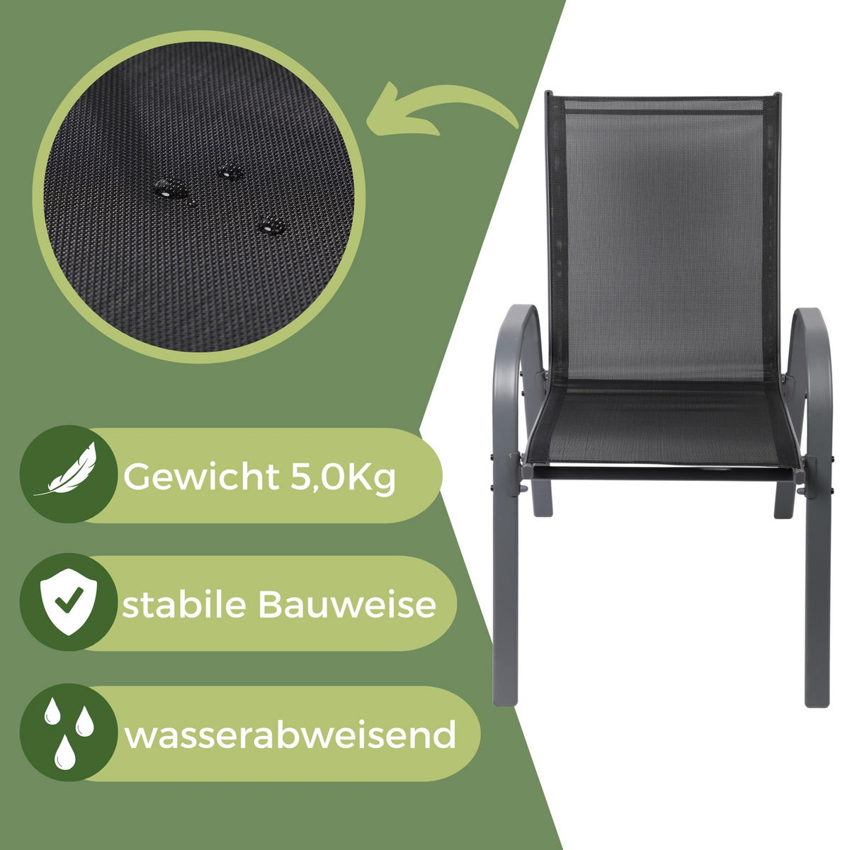 GARTENSTUHL KUBA stapelbar, 2er Set mit Sitzkissen - Anthrazit, Metall (54/84/64cm) - Albatros