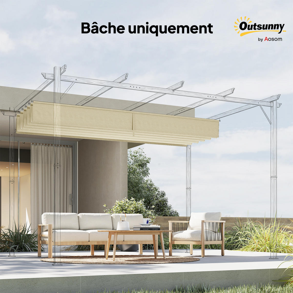 ERSATZDACH DE-12681 250/255 cm für 3x3 m Pergola mit 10 Ösen Creme - Creme, Textil (250/6/255cm) - ComfortXL