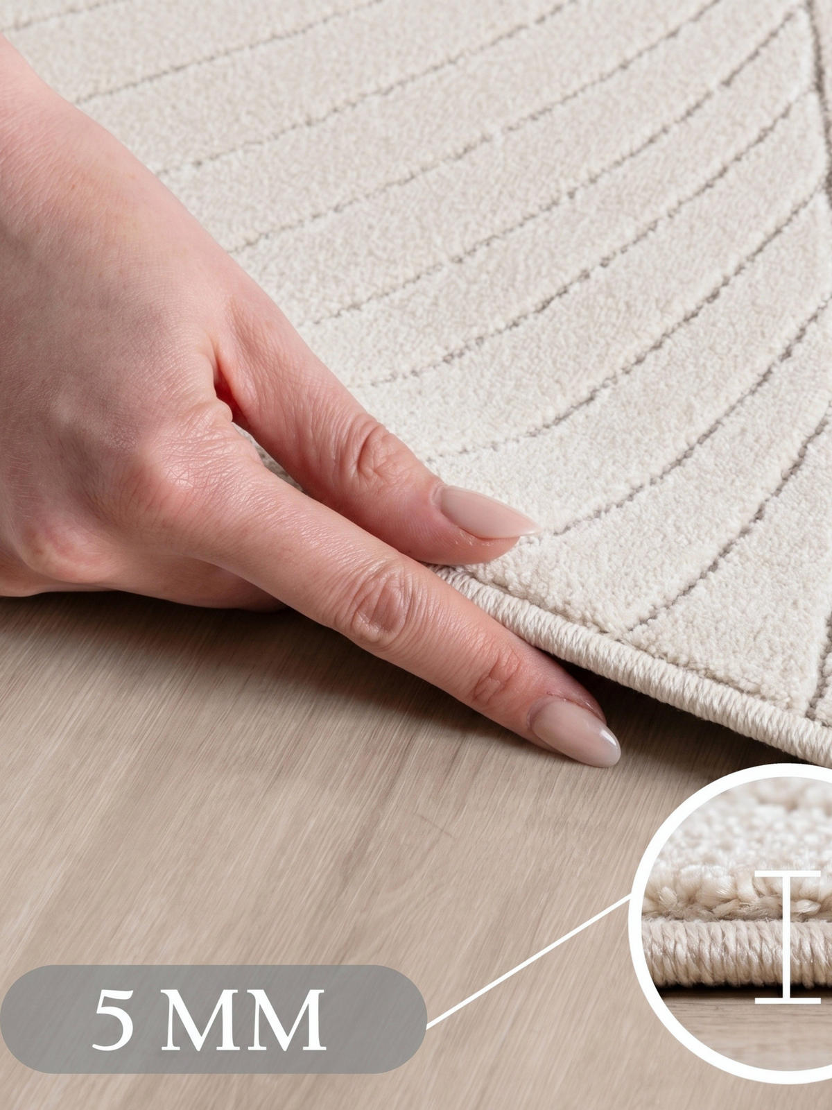 TEPPICH Outdoor, Fußbodenheizung-geeignet, mit Blattmotiv, aus Polypropylen, ENGADIN in Creme, Ø 160 cm - Beige, Textil (160/160cm) - KADIMA DESIGN