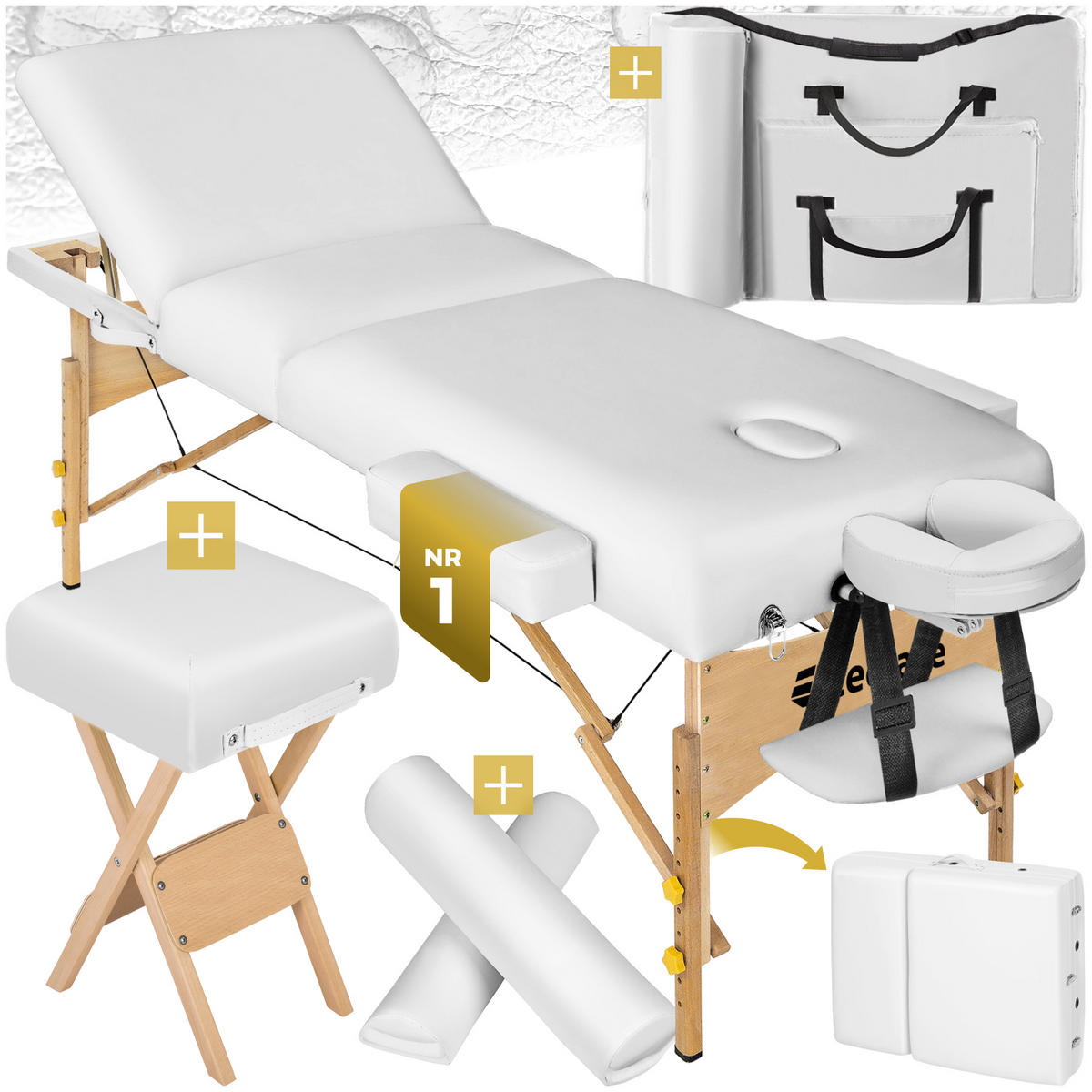 MASSAGELIEGE-SET 3 Zonen, 218 x 102 x 90 cm,weiß - Weiß, Holz (102/90/218cm) - tectake