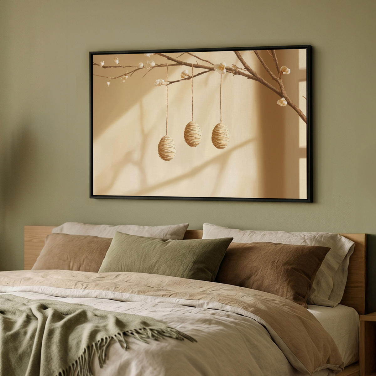 LEINWAND Bilder mit Rahmen - Beige - Osterkuchen - Eier - 90x60 - Beige, Textil (90/60cm) - MuchoWow