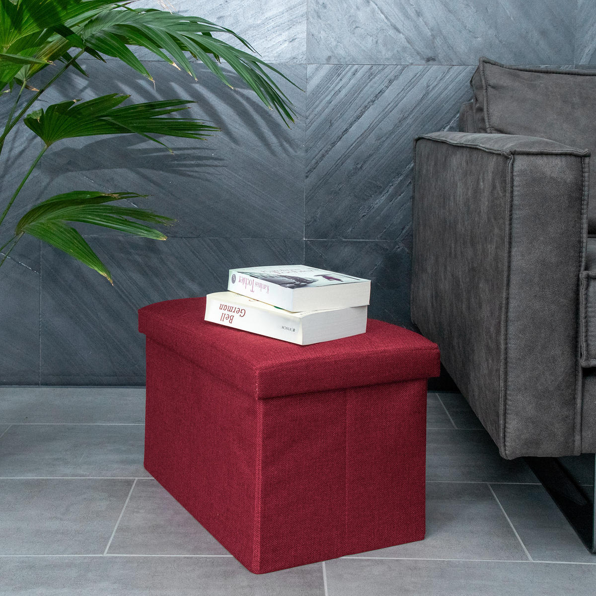 SITZBOX Faltbar mit Stauraum 49/30/30 cm (Rot) - Rot, Textil (30/30/49cm) - Intirilife