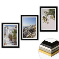 WANDBILDER 3er-Set - 20x30 cm Schwarzer Rahmen - Weiße Treppe mit Blick auf Santorini - Schwarz, Kunststoff (20/30cm) - ArtPrintCave