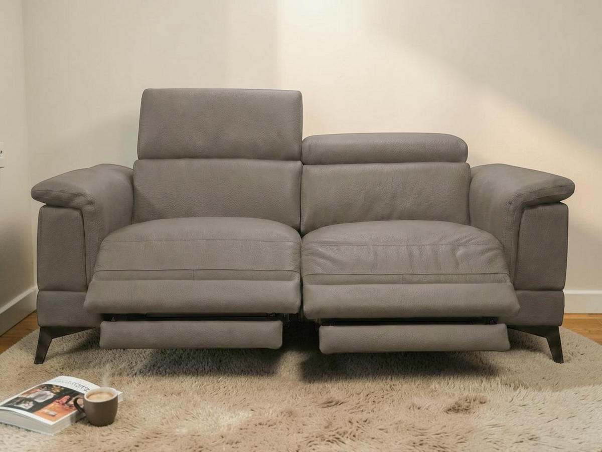 3-SITZER Sofa Planet Echtleder mit 2 x Relaxfunktion Greige - Greige, Leder/Metall (200/80/110cm)